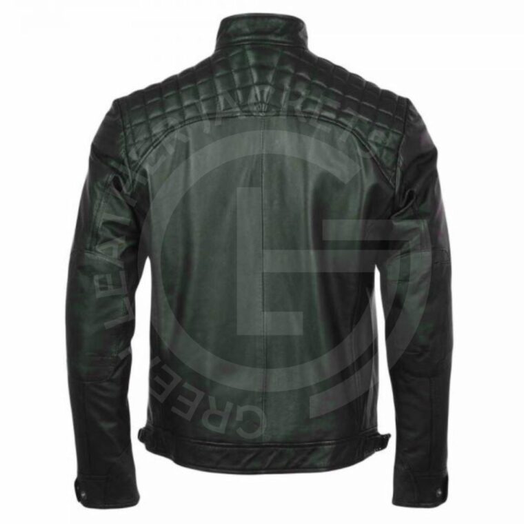 Lunar Green Leather Biker Jacket