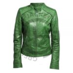 Womens Green Leather Biker Jacket