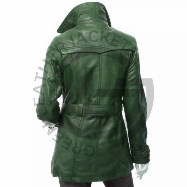 green leather trench coat womens