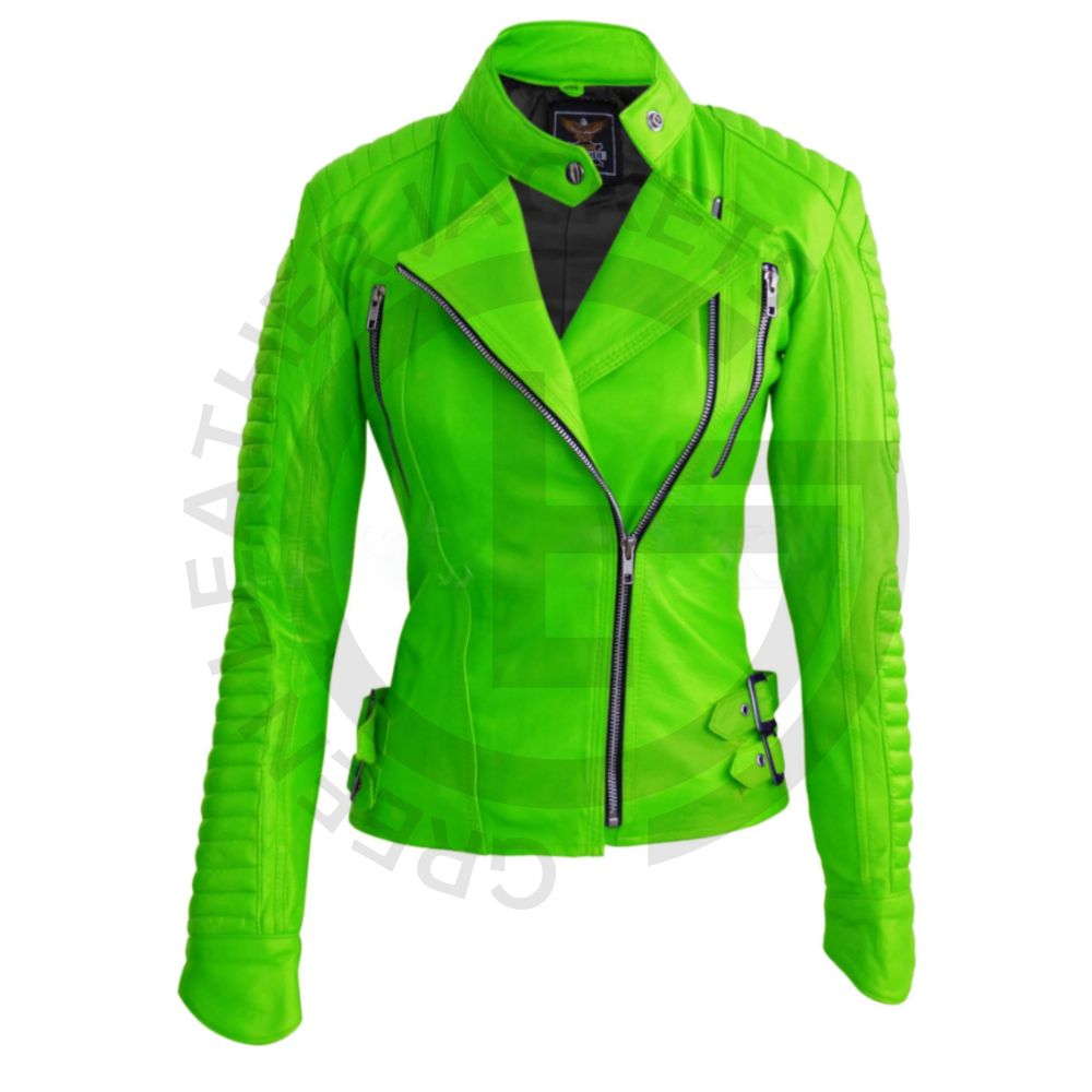 Lime Green Motorcycle Jacket For Ladies